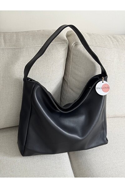 BAGLOVİS Single Handle Leather Casual Black Shoulder Bag En42 Boy28