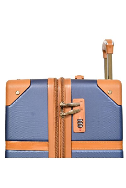 MURANO 3-piece Fiber Travel Luggage Set with Makeup Bag — Dark Blue & Light Brown