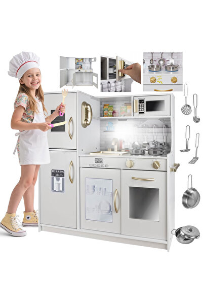 İSP Bucatarie din lemn, 81 cm, "ISP Triple Kitchen ", Lampa LED, Alb