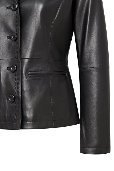 Derimod Giselle Women's Black Short Leather Jacket 24Wgd5252U4