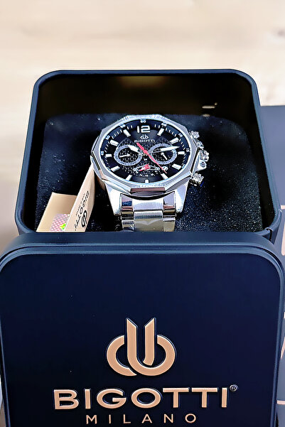 Bigotti 5 Atm Waterproof Men's Wristwatch - Silver Color, Steel Band, Gift Bracelet - Bme2022C5