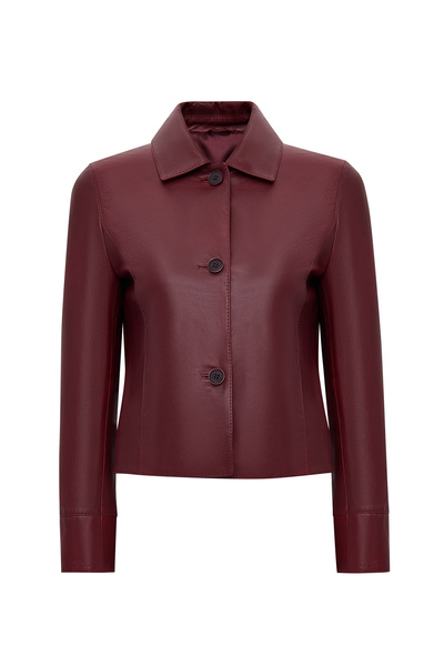 Derimod Beatrix Women's Burgundy Shirt Collar Short Leather Jacket 25Wge561347