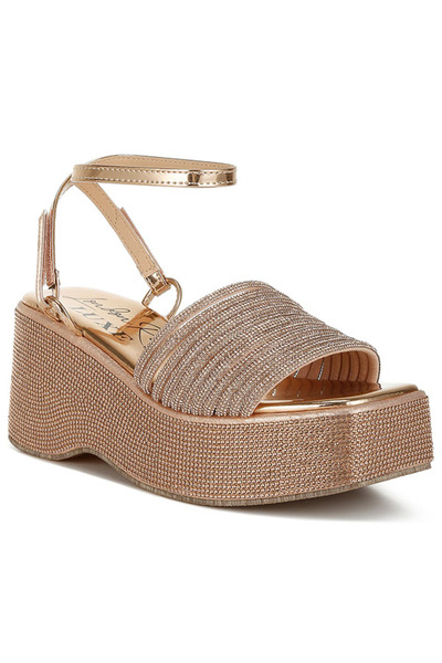 london Rag Women Rhinestone Embellished Lace-Up Sandals in Rose Gold