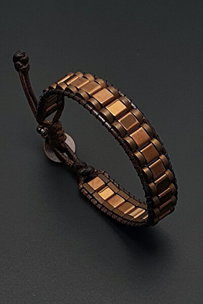 Seven Art Jewelry Hematit Taşı Kahverengi Bakır Kenar Şeritli Bileklik