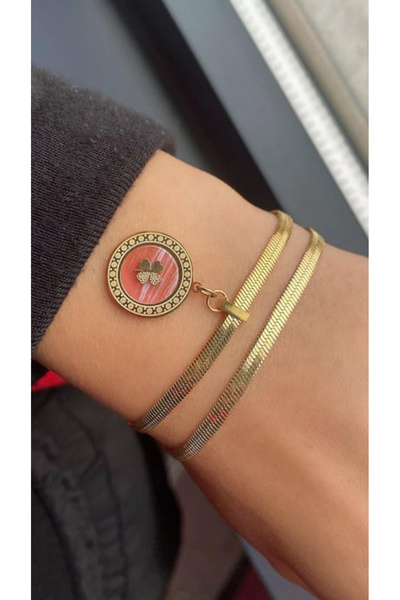 Vitastyle Gold Color Steel Clover Double Italian Crush Chain Bracelet