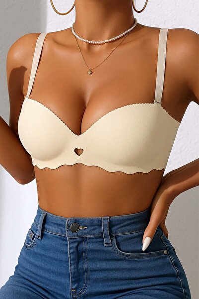 Merry See χωρίς ραφές Αόρατο σουτιέν χωρίς ελαστικό, ελαφρώς υποστηριζόμενο, με λεπτομέρεια καρδιάς, κομμένο με λέιζερ, που δεν αφήνει ίχνη
