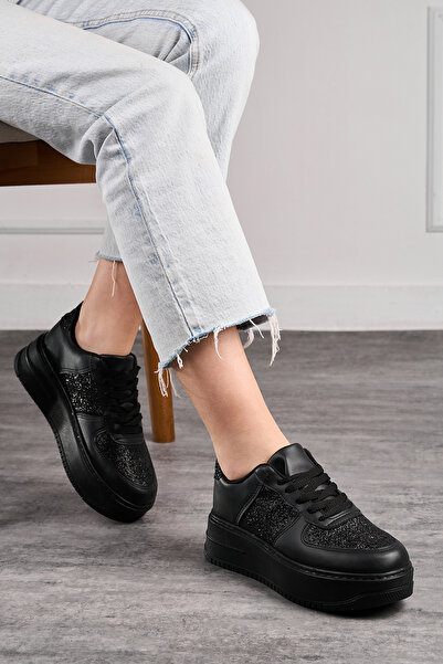 İmerShoes Μαύρο Sneaker - Casual γυναικεία αθλητικά παπούτσια, ελαφριά ψηλή σόλα, κορδόνια 451