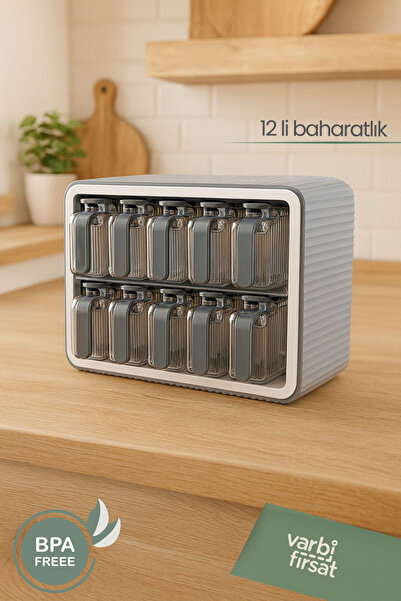 Varbifırsat 12-Piece Spice Rack Set with Stands Spice Rack Set with Self-Adhesive Spoons