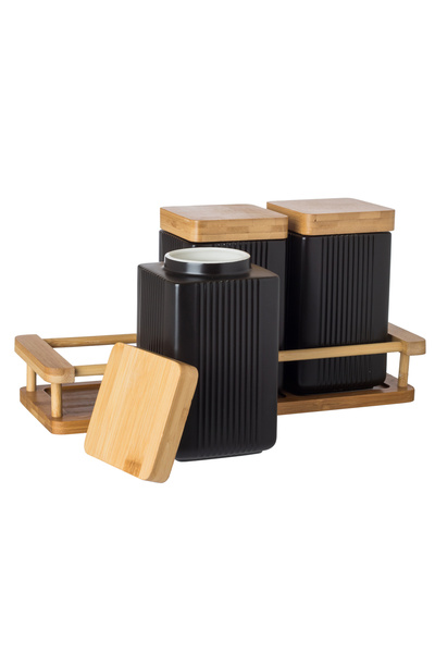 Dania Porcelain storage box set with bamboo wood with new decor to add a touch of beauty to your kitchen