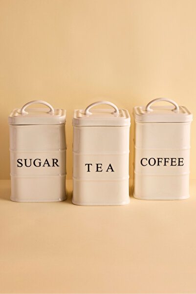 Perotti Bianca 3'lü Beyaz Porselen Çay Şeker Kahve Kavanoz Takımı