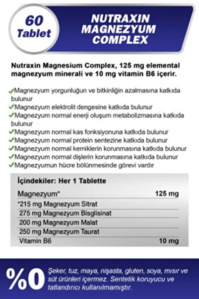 Nutraxin Magnezyum Complex 60 Tablet 2 Adet