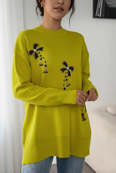 NEWCO Тюльпанова туніка з довгими рукавами та квітковим орнаментом, вишукана та зручна, підходить для повсякденних образів - жовта