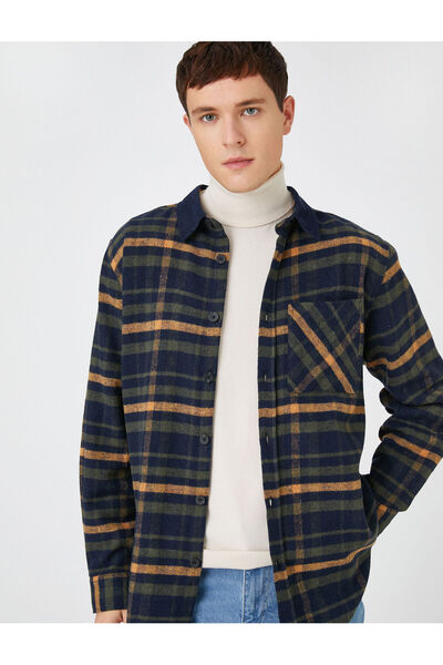 Koton Καρό πουκάμισο ξυλοκόπο με μακρυμάνικο λεπτομέρεια στο γιακά και τσέπες