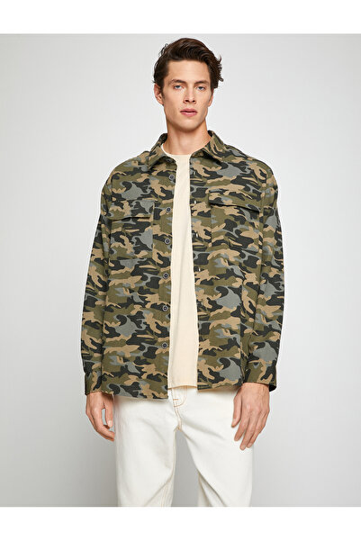 Koton Πουκάμισο Καμουφλάζ Κλασικό Γιακά με Λεπτομέρεια Τσέπης