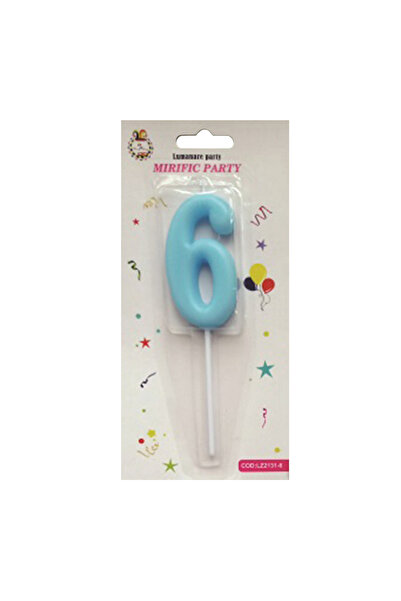 Mirific Party Cake candle, blue, 7 cm, number 6