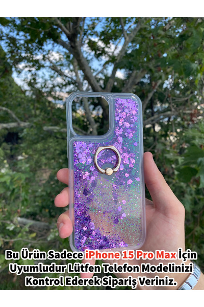 Merwish Apple iPhone 15 Pro Max Uyumlu Sulu Simli Yüzüklü Standlı Parlak Sili...
