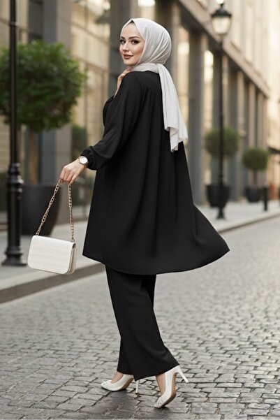 Bestenur Tunic Trousers Double Set 1606 - Black