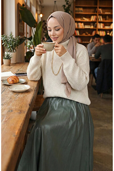 sefamerve Σατέν φούστα με ελαστική μέση 0202-01 Πράσινο Μούχλα