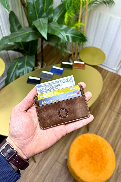 CüzCan Unisex Antik Kahve Mini Design Gerçek Hakiki Deri Kartlık Cüzdan (ERKE...