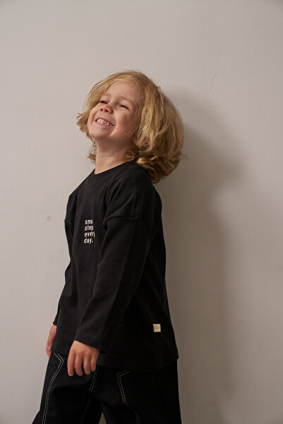 Oh La La Koala For Little Ones Siyah Nakışlı Oversize Uzun Kollu T-shirt