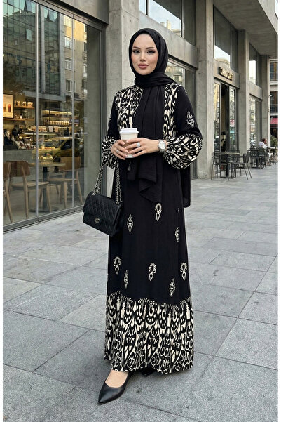 sefamerve Φόρεμα με σχέδιο από ύφασμα βισκόζης 0060-01 Μαύρο