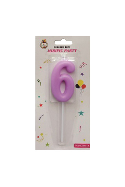 Mirific Party Cake candle, purple, 7 cm, number 6