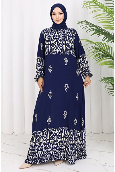 sefamerve Φόρεμα με σχέδιο από ύφασμα βισκόζης 0060-03 Navy Blue