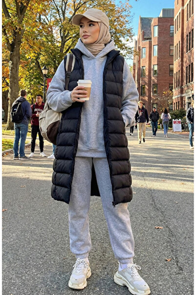 sefamerve Φουσκωτό γιλέκο με κουκούλα 0169A-02 Μαύρο