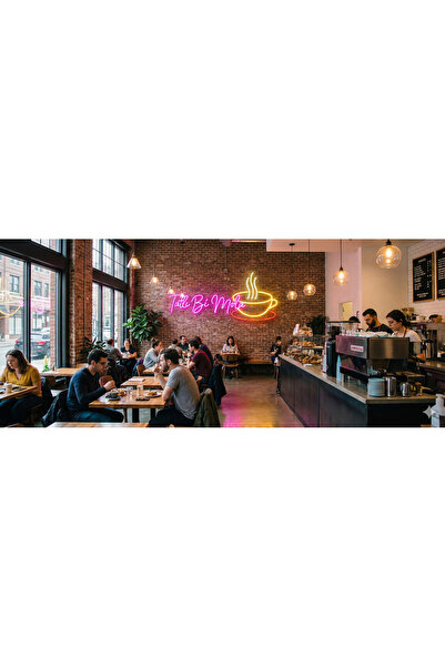 vinyuup Tatlı Bi Mola ve Kahve Fincanı - Dekoratif Duvar Aydınlatması Neon Le...