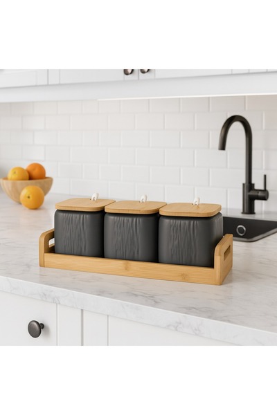 Dania Porcelain storage box set with bamboo wood with new decor to add a touch of beauty to your kitchen