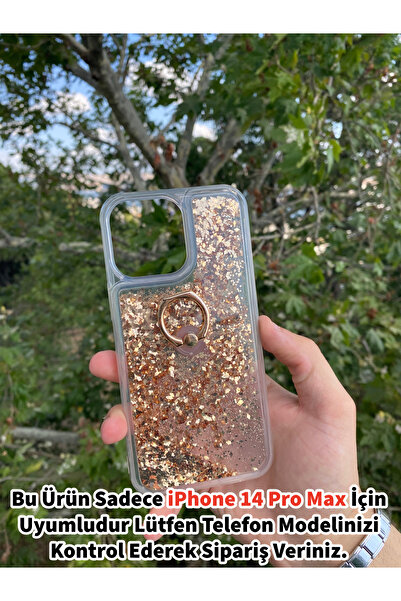 Merwish Apple iPhone 14 Pro Max Uyumlu Sulu Simli Yüzüklü Standlı Parlak Sili...