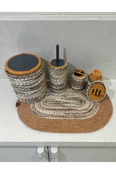 Home Inn Home Textile طقم حمام مكون من 6 قطع بمظهر طبيعي من القش - أنيق وعصري