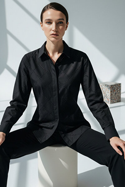 Exquise Cămașă din bumbac cu mânecă lungă, fără buzunare, cu model de piatră