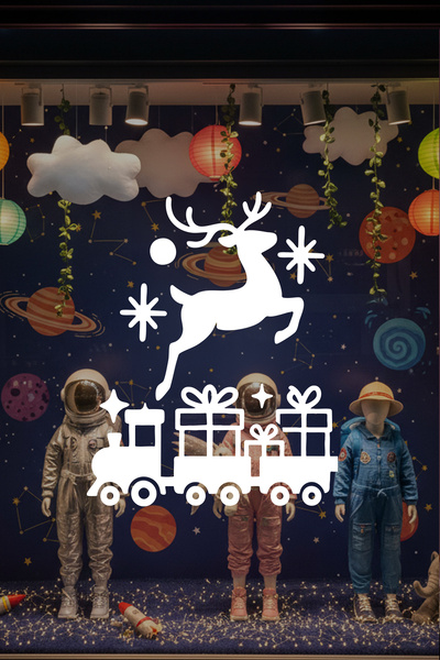 MIGNATIS Glass Sticker with Deer and New Year Train Design - New Year Window Display Decor