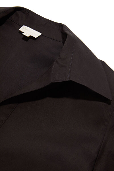 W Collection SİYAH JAKARLI KAÇIK YAKA GÖMLEK