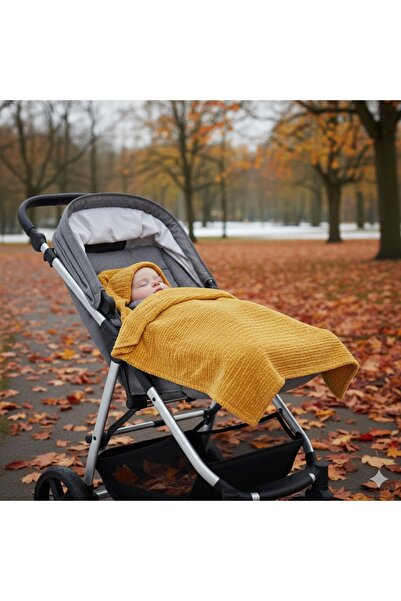 HALZEY Sarı Triko Bebek Battaniyesi Nefes Alabilir, Terletmez Kumaş 90x120 Cm Bebek Örtüsü, Puset Örtüsü