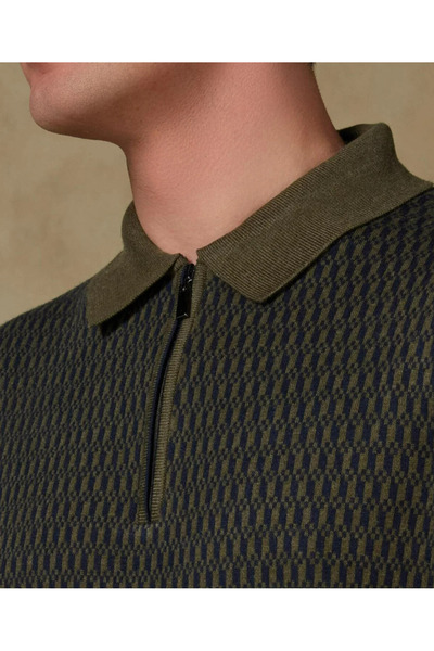 Abbate Πλεκτό ύφασμα Claro από βαμβακερό μείγμα μοντέρνας εφαρμογής Χακί πόλο με λαιμόκοψη Ανδρικά πλεκτά με σχέδια