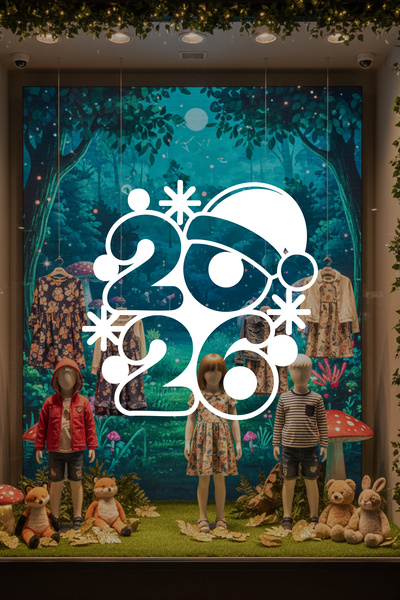 MIGNATIS 2026 New Year Glass Sticker with Christmas Hat – New Year Decal with Fun Winter Figures