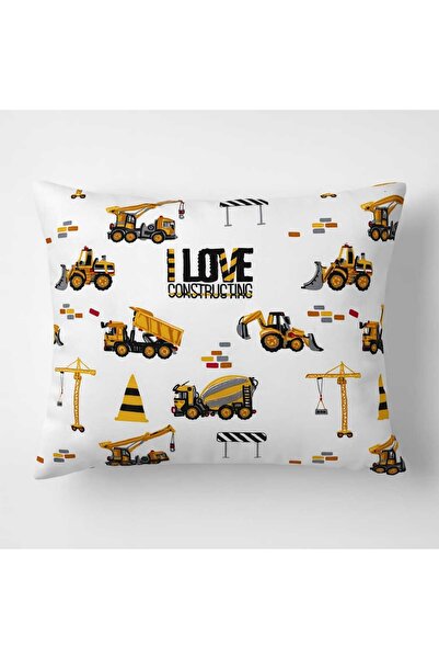 Bebek Özel %100 Pamuklu Çocuk Genç Yastık Kılıfı 50x70 cm İş Makinalı Kepçe D...