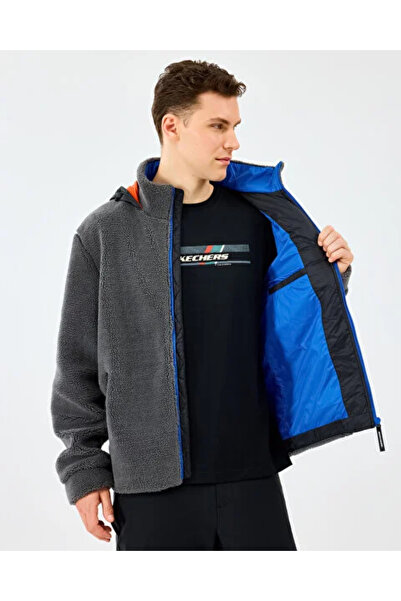 SKECHERS S242039-035 M Ανδρικό φλις με φερμουάρ, γκρι χρώμα