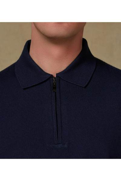 Abbate Ανδρικό πλεκτό πλεκτό ύφασμα Claro από βαμβακερό μείγμα μοντέρνας εφαρμογής με γιακά πόλο σε μπλε ναυτικό χρώμα