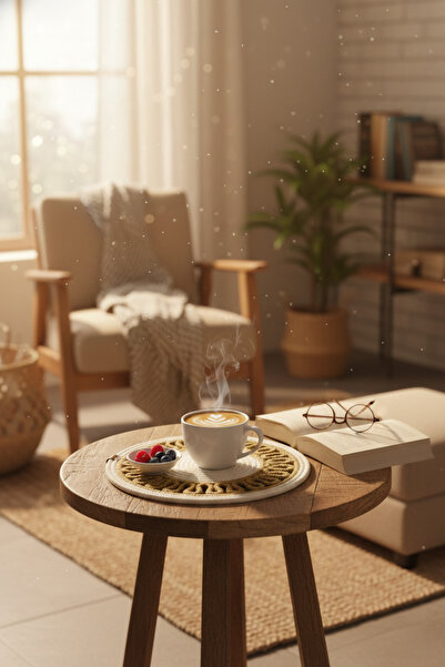 NEŞELİ HOME Jutty Hasır Görünümlü Jüt Dokuma Yuvarlak Krem Natural Örgü Dekor...