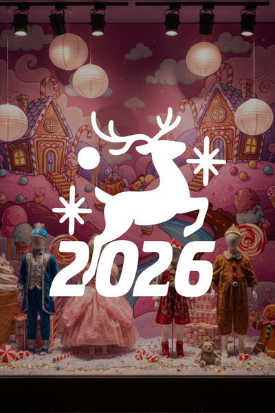 MIGNATIS 2026 New Year Glass Sticker with Deer and Star Motifs - Store Window Christmas Decoration