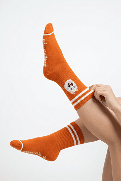 Trampoline Dog Patterned Long Socks - Patterned Socks - Orange Long Socks