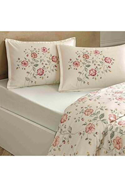 Linens Allday Fleur Cotton Satin King Duvet Cover Set Cream