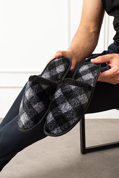 FUGA MODA Papuci de casă pentru bărbați cu model în carouri negru gri Florida