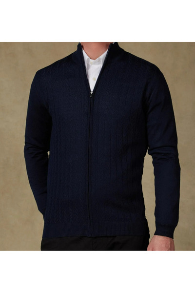 Abbate Πλεκτό ύφασμα Seta Μάλλινο Μοντέρνο Εφαρμογή Ναυτικό Μπλε ψηλός λαιμός Ανδρικά πλεκτά με σχέδια