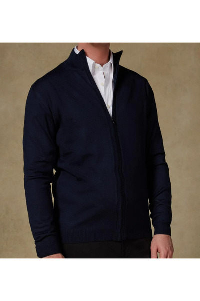 Abbate Ανδρικό πλεκτό πλεκτό ύφασμα Seta, μοντέρνα εφαρμογή, Navy Blue ψηλός λαιμός