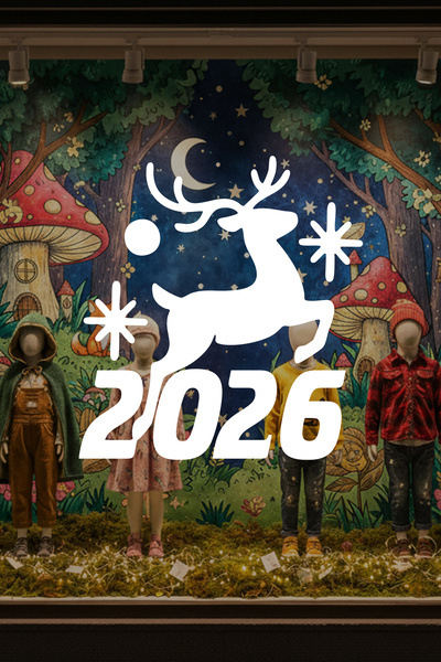 MIGNATIS 2026 New Year Glass Sticker with Deer and Star Motifs - Store Window Christmas Decoration