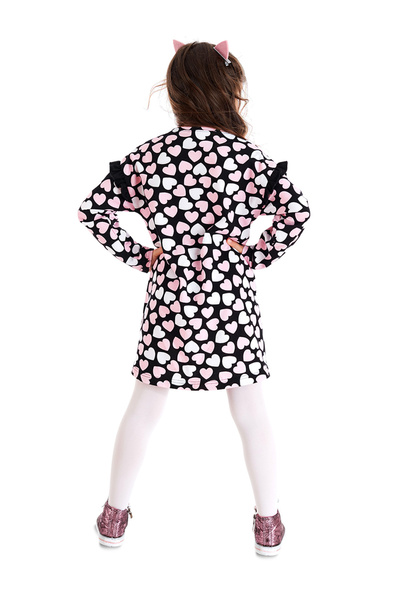 Denokids Dívčí šaty s dlouhým rukávem se stříbrným srdcem